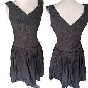 Peruvian Connection gorgeous black low waisted fit & flare Pima cotton dress 8